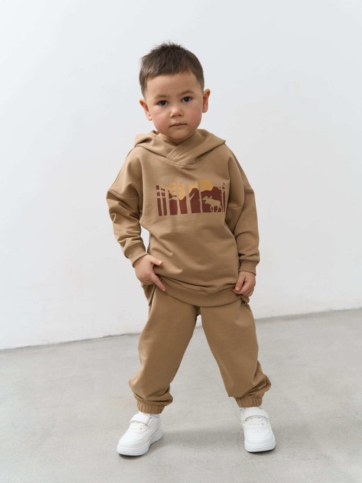 худи облегченное "песок" с вышивкой универсального стиля с лицевой стороны