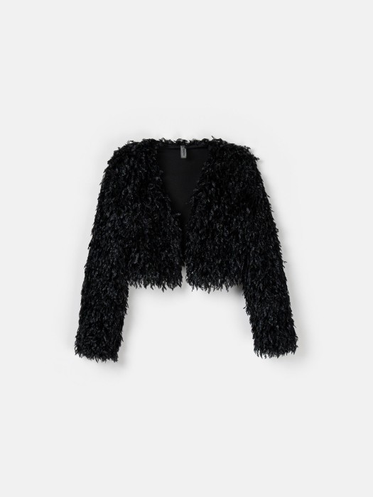 кардиган с перьями "оникс" от бренда bungly вид слева