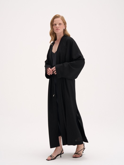 кимоно из смесового льна "черное" женское от бренда bungly вид слева