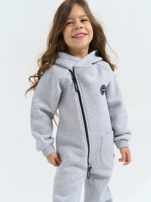 комбинезон-косуха с капюшоном "серый меланж" утепленный универсального стиля с лицевой стороны