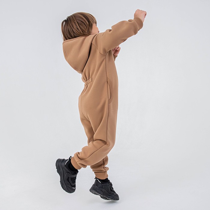 комбинезон с капюшоном и карманами "песок" утепленный от 1 до 3 лет с изнаночной стороны