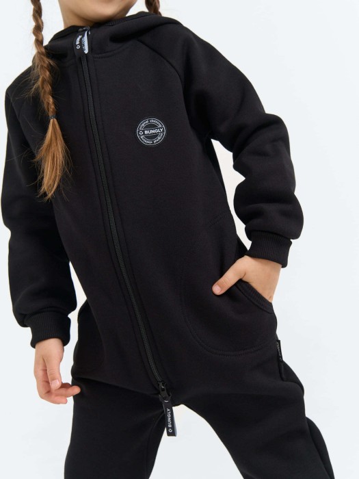 комбинезон с капюшоном и карманами "уголь" утепленный от 1 до 3 лет с изнаночной стороны