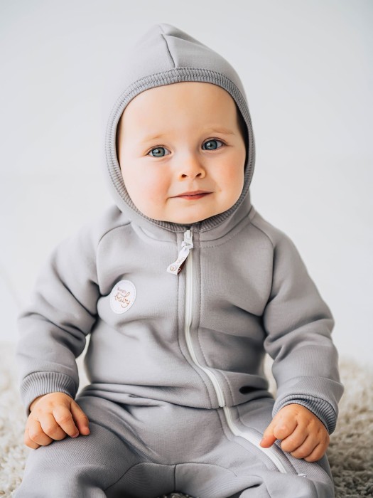 комбинезон с капюшоном "пепел" утепленный 0+ для детского возраста с изнаночной стороны