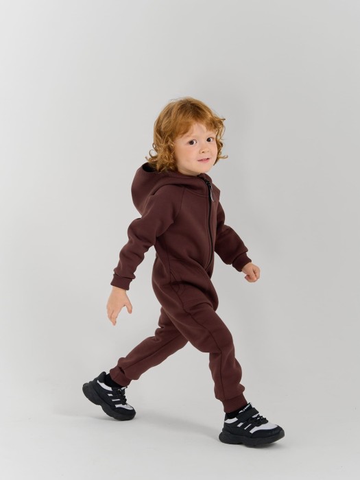 комбинезон с карманами "шоколад" утепленный повседневного стиля с лицевой стороны