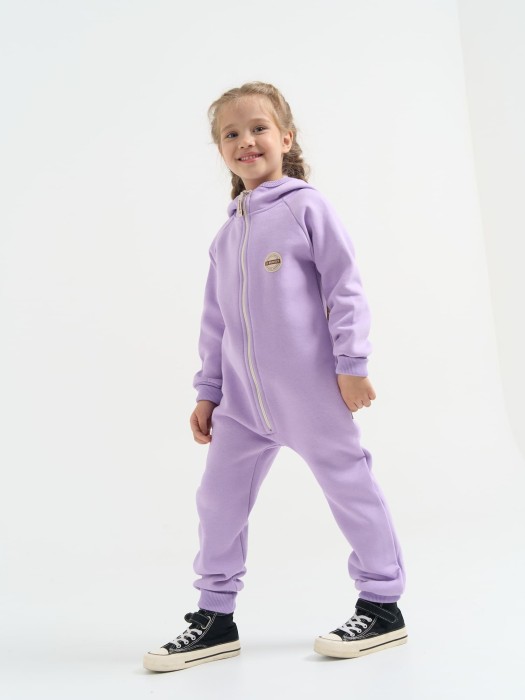 комбинезон с клапаном и капюшоном "лаванда" утепленный от 1 до 3 лет с изнаночной стороны