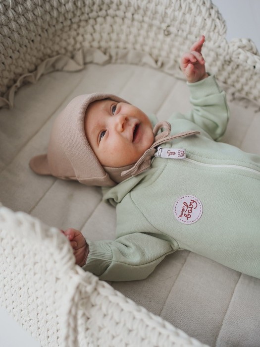 комбинезон с закрытой ножкой "шалфей" утепленный 0+ универсального стиля с лицевой стороны