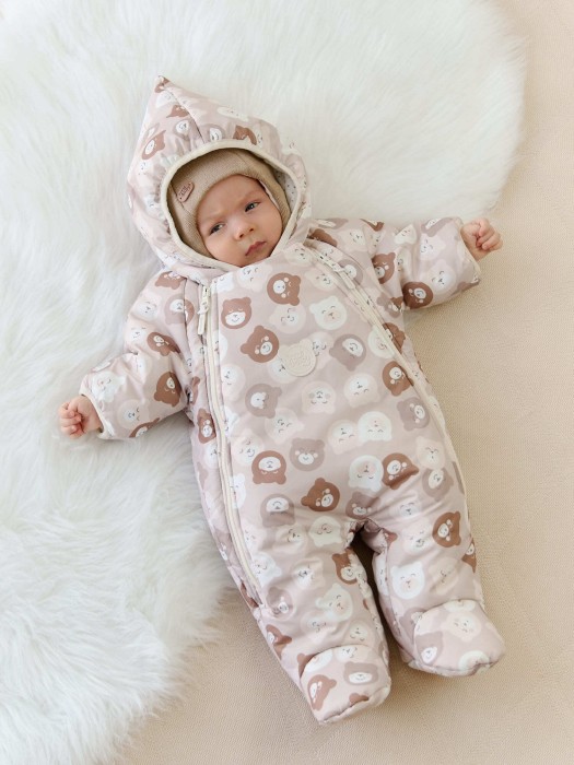 комбинезон зимний с закрытой ножкой "кофейные мишки" 0+ фотография