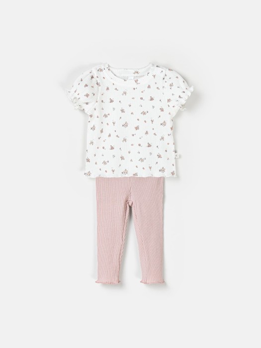 комплект футболка и лосины "розы" из кашкорсе 0+ от бренда bungly вид слева