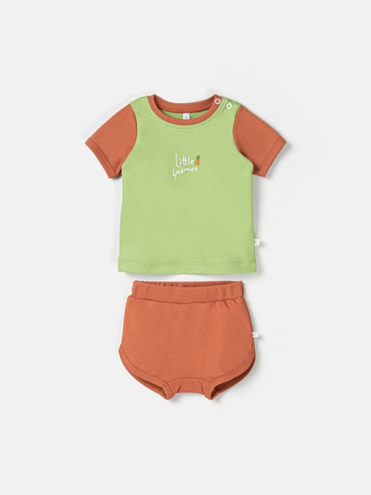 комплект футболка и шорты "бамбук" с принтом 0+ от бренда bungly вид слева