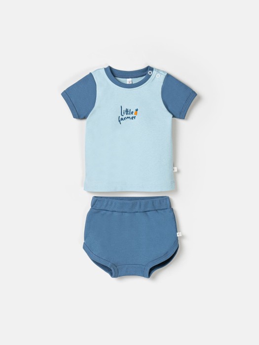 комплект футболка и шорты "небо" с принтом 0+ от бренда bungly вид слева