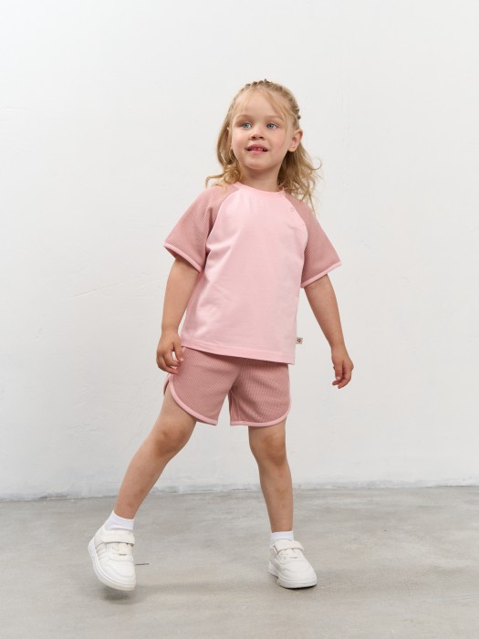 комплект футболка и шорты "роза" из рифленой ткани 0+ от 1 до 3 лет с изнаночной стороны