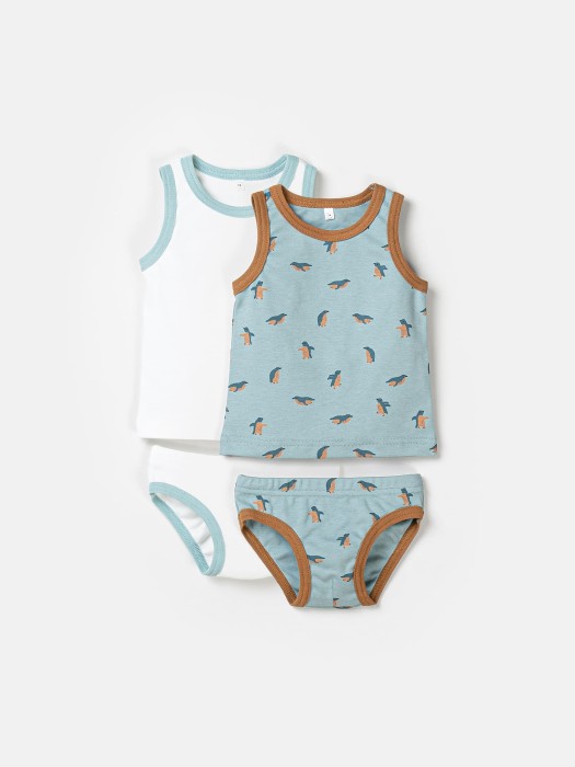 комплект майка и трусы "пингвины" для мальчика 2 шт 0+ фотография