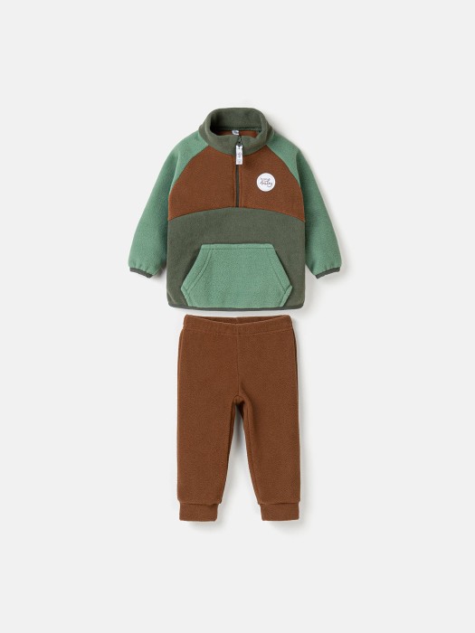 костюм флисовый колор блок "хаки" 0+ фотография