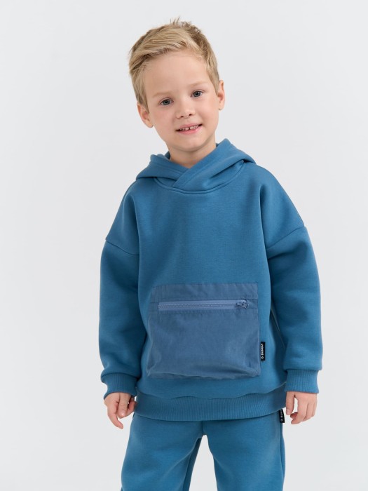 костюм с худи "деним" утепленный от 1 до 3 лет с изнаночной стороны