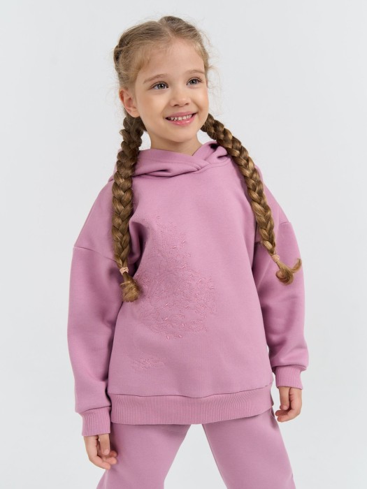 костюм с худи "орхидея" с вышивкой утепленный повседневного стиля с лицевой стороны