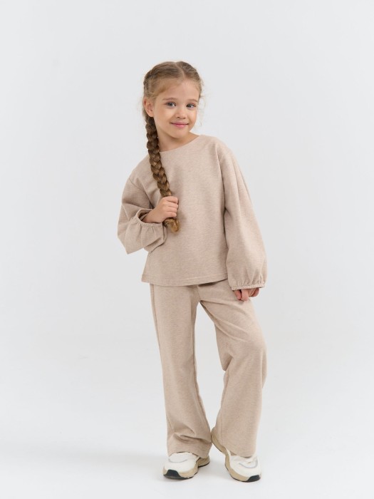 костюм со свитшотом из 100% хлопка "бежевый меланж" облегченный от бренда bungly вид слева