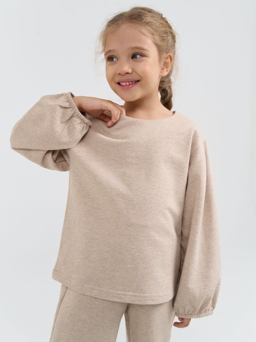 костюм со свитшотом из 100% хлопка "бежевый меланж" облегченный от 1 до 3 лет с изнаночной стороны