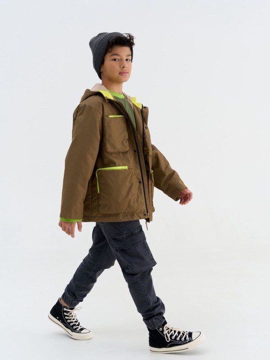 куртка демисезонная "хаки" 7+ от 8 до 12 лет с изнаночной стороны