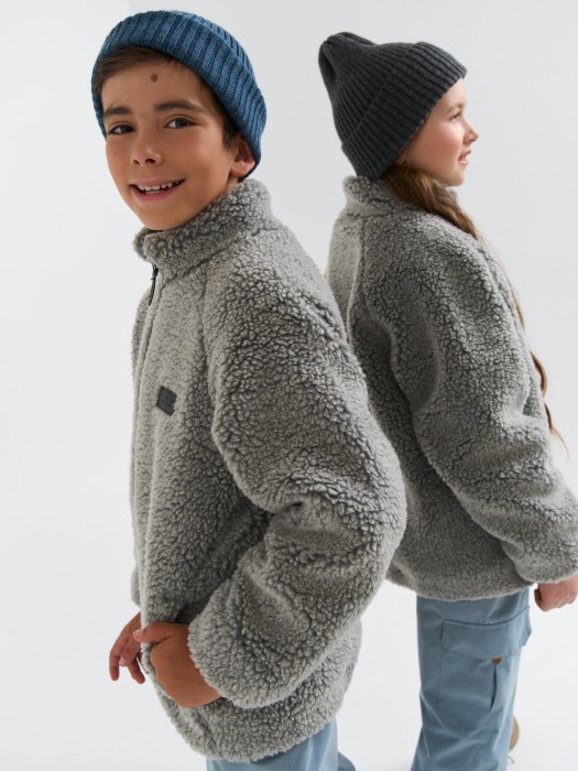 куртка меховая "серый меланж" 7+ активного стиля с лицевой стороны