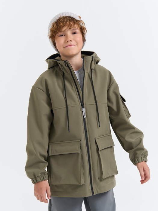 куртка softshell демисезонная "хаки" 7+ от бренда bungly вид слева