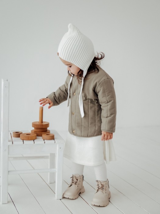 куртка стеганая на кнопках "олива" 0+ от 1 до 3 лет с изнаночной стороны