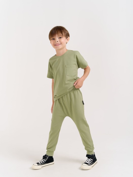 легинсы со спущенным шагом "олива" из россии вид сбоку