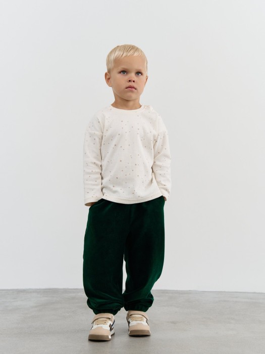 лонгслив "бежевые звезды" в рубчик 0+ из россии вид сбоку