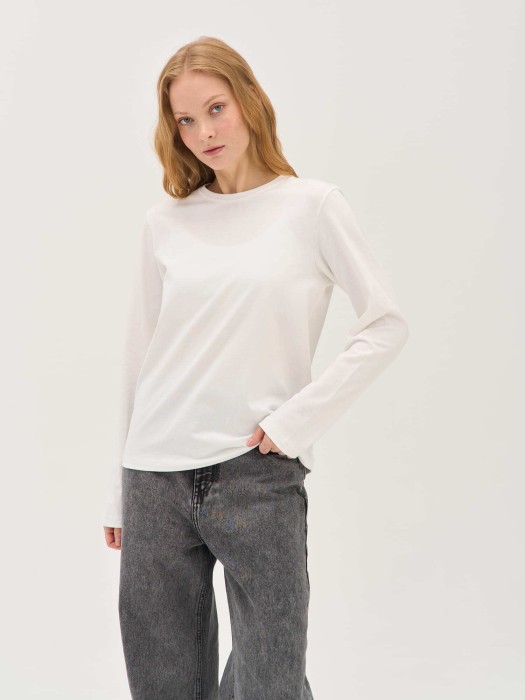 лонгслив из 100% хлопка "молоко" женский из хлопка спереди