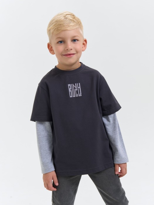 лонгслив колор блок "графит" фотография