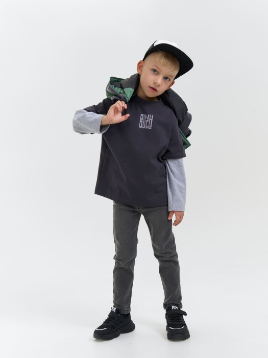 лонгслив колор блок "графит" из россии вид сбоку