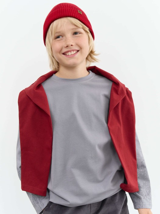 лонгслив оверсайз "графит" с принтом 7+ от бренда bungly вид слева