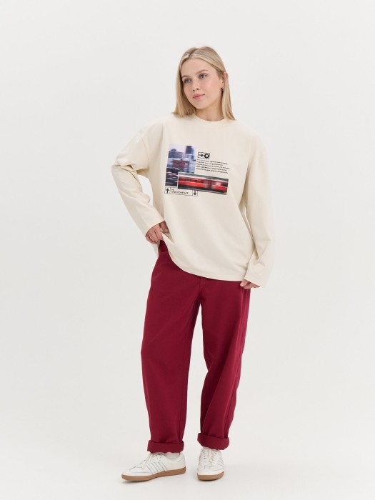 лонгслив оверсайз с велюровым эффектом "молоко" женский от бренда bungly вид слева