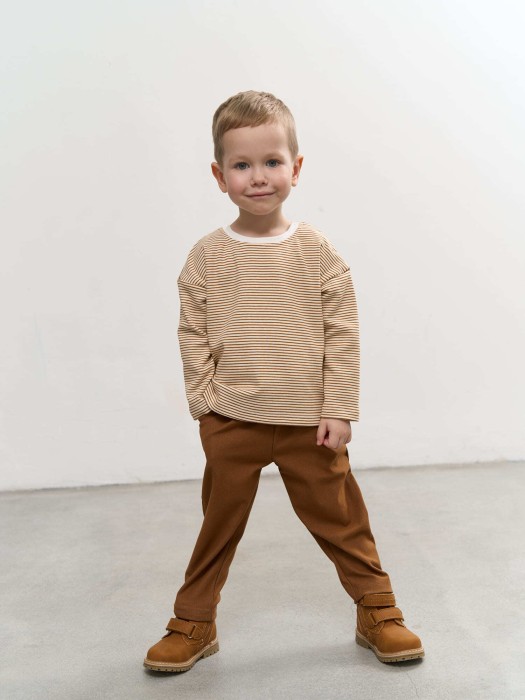 лонгслив "полоска экрю" с начесом 0+ из проверенных материалов спереди