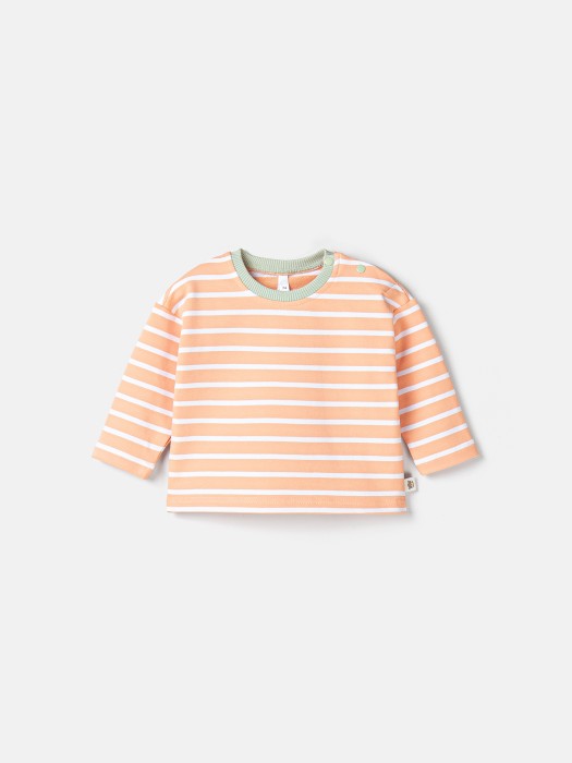 лонгслив "полоска коралл" 0+ от бренда bungly вид слева