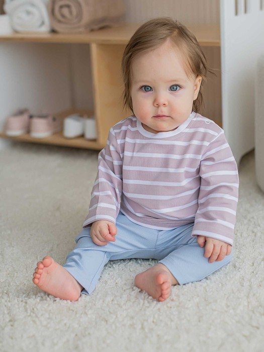 лонгслив "полоска пепельная роза" 0+ из льна спереди