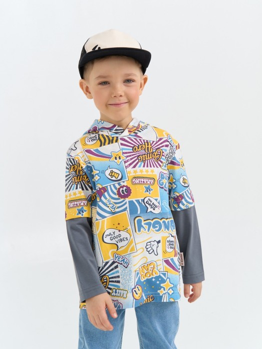 лонгслив с капюшоном "comic hero" от бренда bungly вид слева