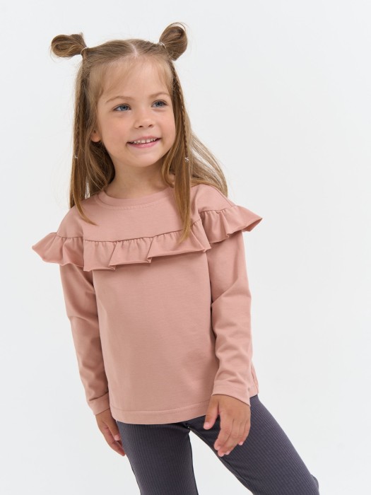 лонгслив с кокеткой "пудра" от бренда bungly вид слева