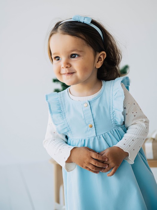 лонгслив с волнистым краем "бежевые звезды" в рубчик 0+ от бренда bungly вид слева