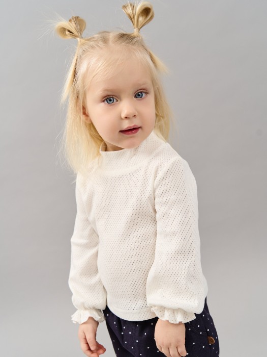 лонгслив с воротником-стойкой "молоко" из ажурного хлопка 0+ фотография