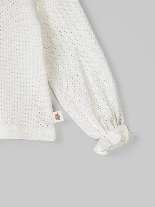 лонгслив с воротником-стойкой "молоко" из ажурного хлопка 0+ из россии вид сбоку