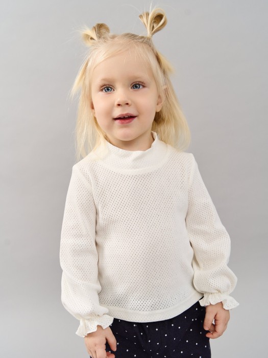 лонгслив с воротником-стойкой "молоко" из ажурного хлопка 0+ универсального стиля с лицевой стороны