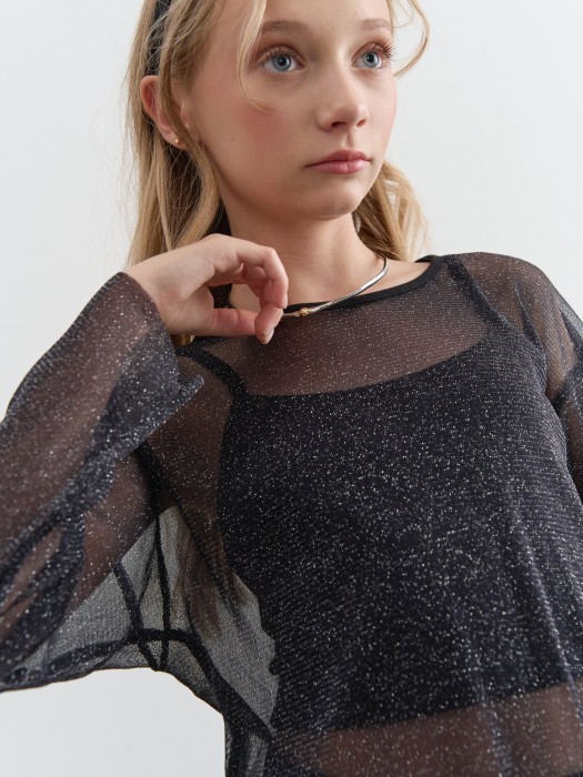 лонгслив сетка + топ "уголь" 7+ от бренда bungly вид слева