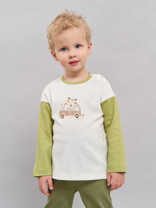 лонгслив "тигренок" с принтом 0+ от бренда bungly вид слева