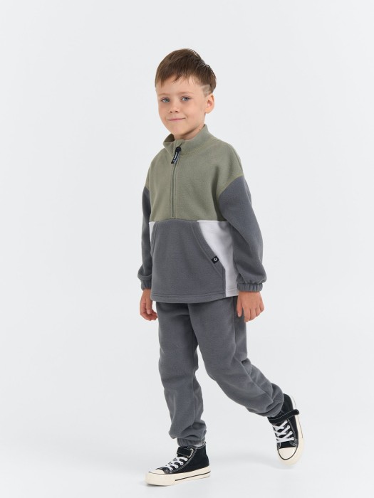 олимпийка флисовая колор блок "графит/олива" повседневного стиля с лицевой стороны