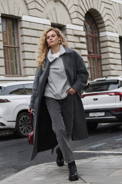 олимпийка с контрастными окантовками и утяжкой "серая" женская из россии вид сбоку