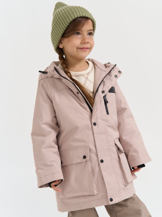 парка демисезонная "беж" универсального стиля с лицевой стороны