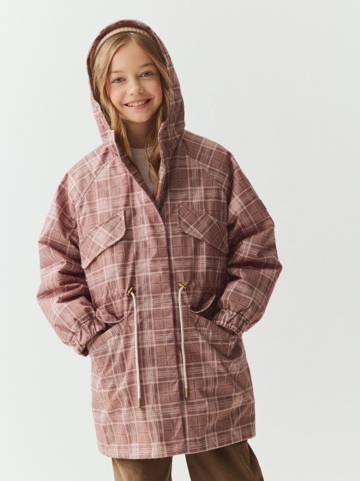 парка демисезонная "клетка" 7+ из проверенных материалов спереди