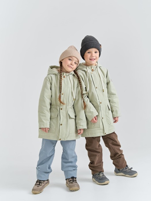 парка демисезонная на меху "шалфей" от бренда bungly вид слева