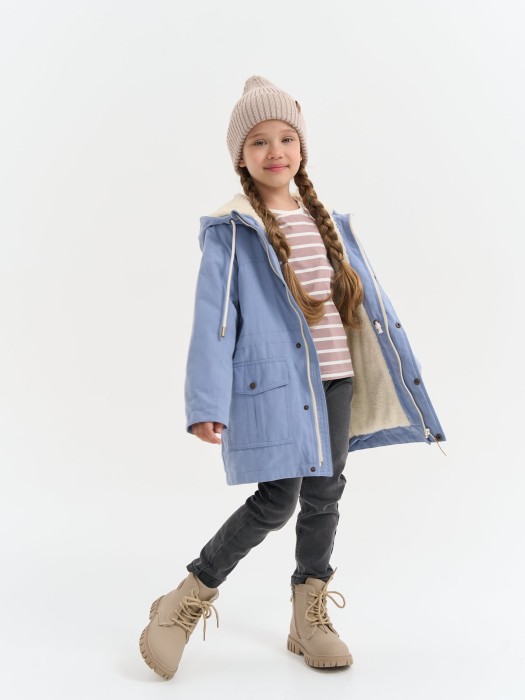 парка демисезонная на меху "светлый джинс" из джинсы и джинскота спереди