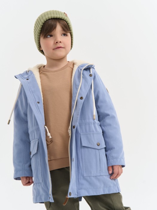 парка демисезонная на меху "светлый джинс" от 1 до 3 лет с изнаночной стороны